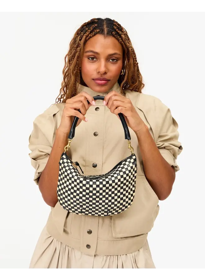 Petit Moyen Messenger Black & Cream Woven Checker