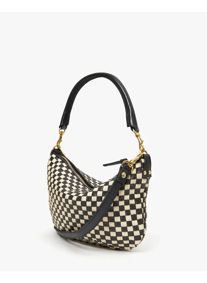 Petit Moyen Messenger Black & Cream Woven Checker