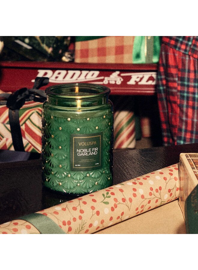 18oz Large Glass Jar - Noble Fir Garland