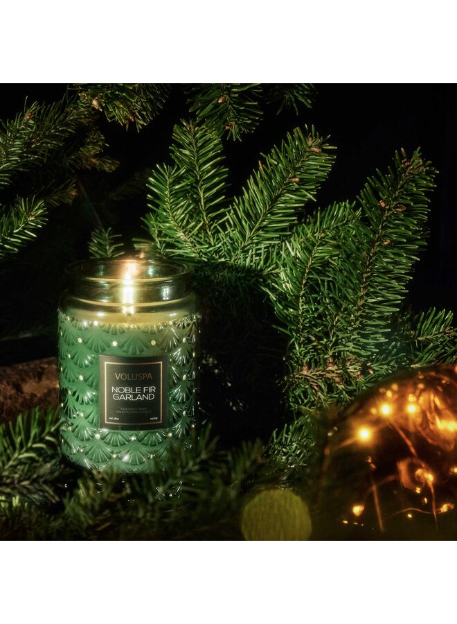 18oz Large Glass Jar - Noble Fir Garland