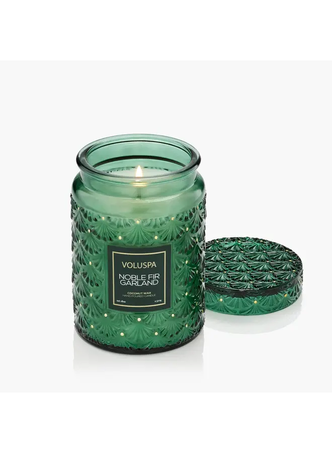 18oz Large Glass Jar - Noble Fir Garland