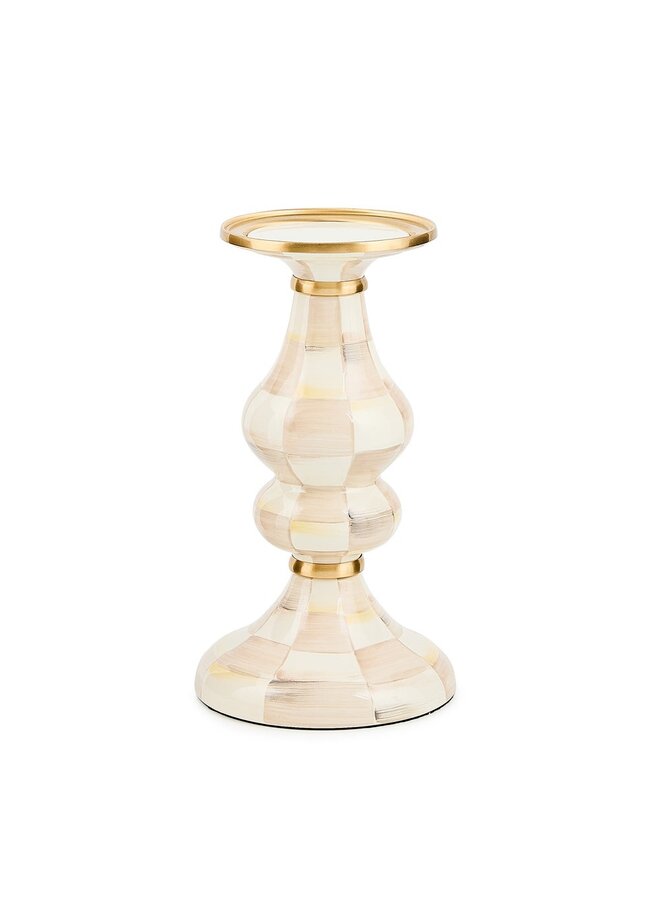 Mocha Check Enamel Pillar Candlestick - Medium
