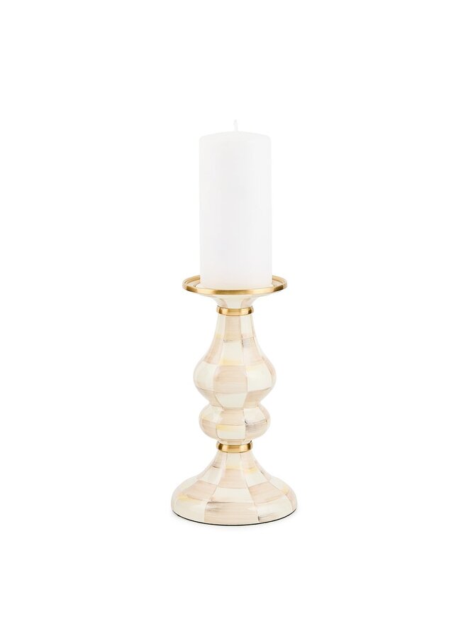 Mocha Check Enamel Pillar Candlestick - Medium