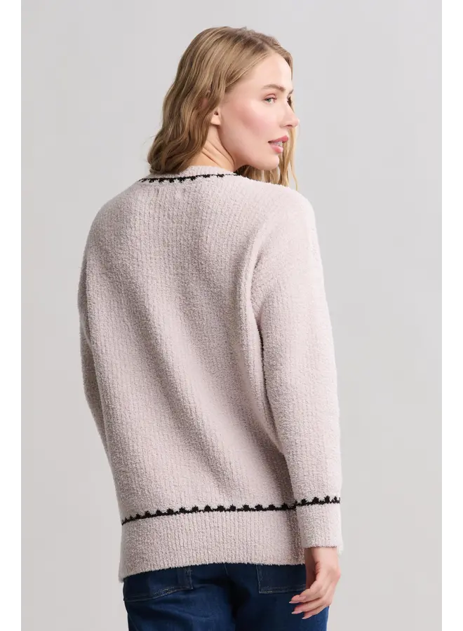 Cozychic Ribbed Sweater with Blanket Stitch -