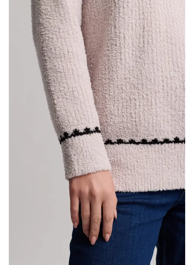 Cozychic Ribbed Sweater with Blanket Stitch -