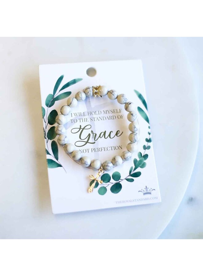 Standard of Grace Bracelet White Howlite/Gold 7"