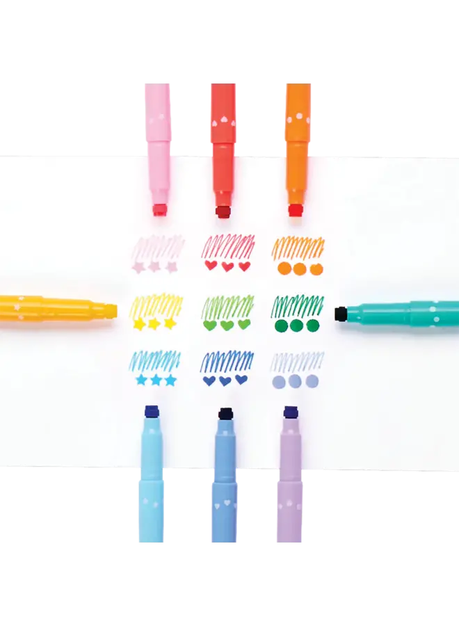 Confetti Stamp Double-Ended Markers - Set of 9