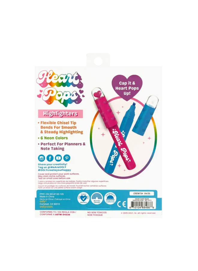 Heart Pops: Neon Highlighters (Set of 6)