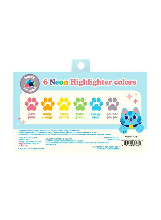 Lucky Cat Paw: Neon Highlighters - Berry Scent (Set of 6)