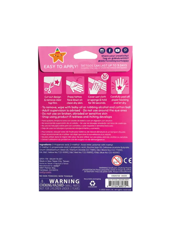 Mini Temporary Tattoos - Unicorn Party