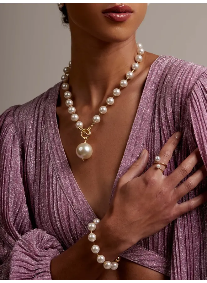 Pearl Beaded Bracelet with Spacers - Gold