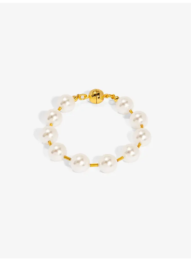 Pearl Beaded Bracelet with Spacers - Gold