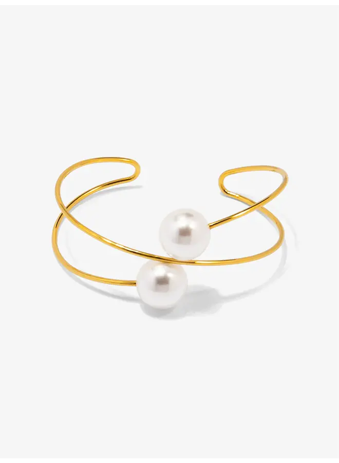 Two Pearls Cuff Bracelet - Gold