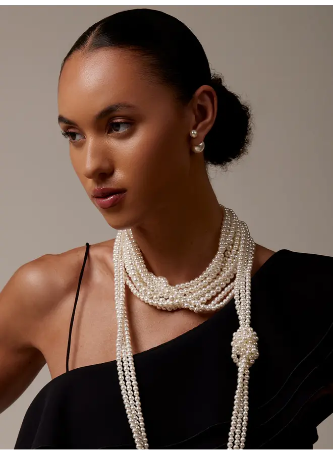 Knotted Layered Pearl Collar Necklace