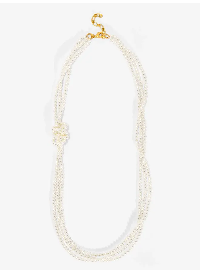 Long Layered Side Knot Pearl Necklace