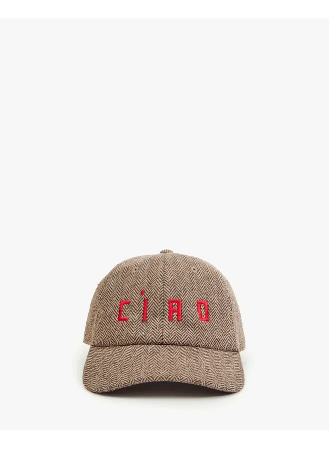 Wool Baseball Cap - Embroidered Ciao - Taupe