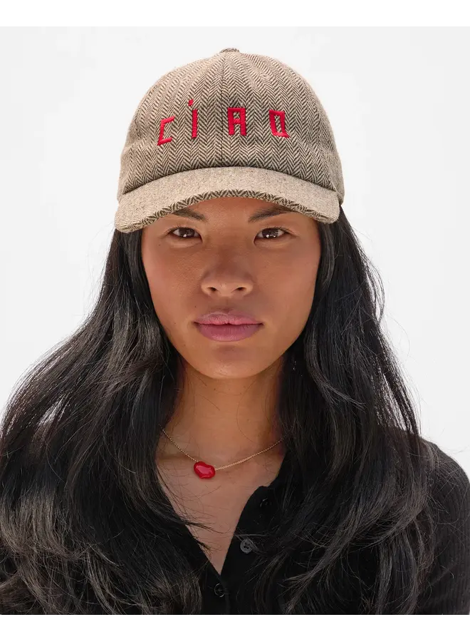 Wool Baseball Cap - Embroidered Ciao - Taupe