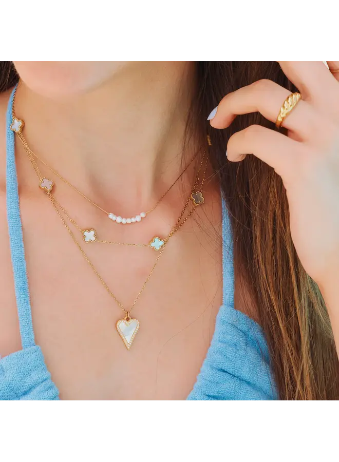 Gold White Shell Heart Adjustable Necklace