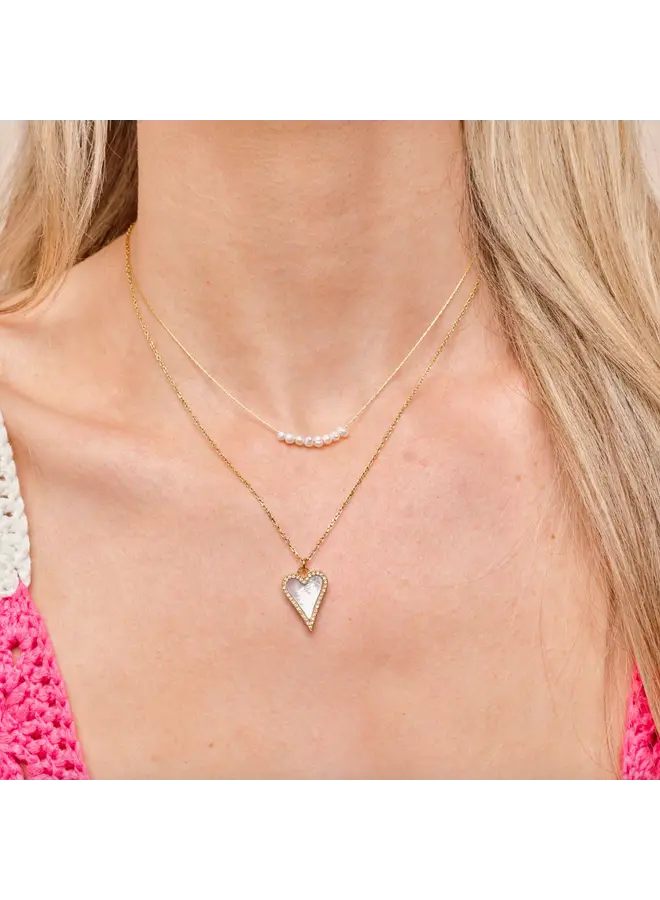 Gold White Shell Heart Adjustable Necklace