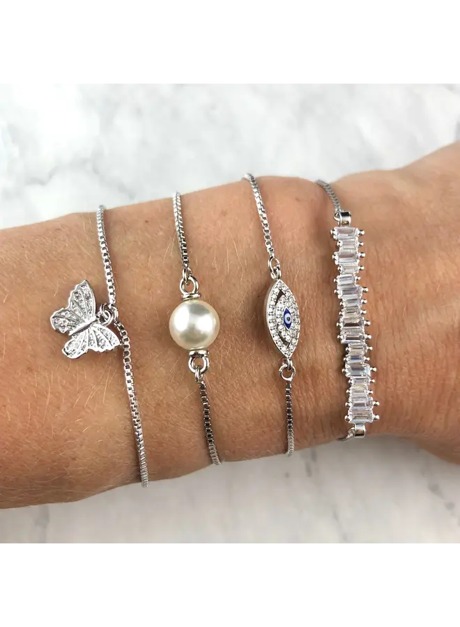Diamond Bar Slider Bracelet - Silver