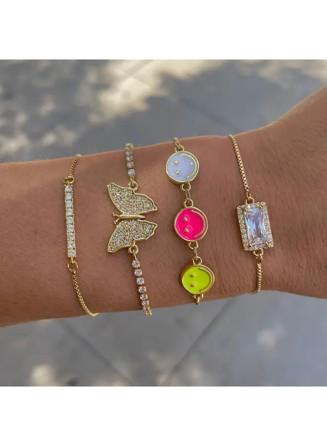 Daley Gold Slider Bracelets - Rectangular Gem