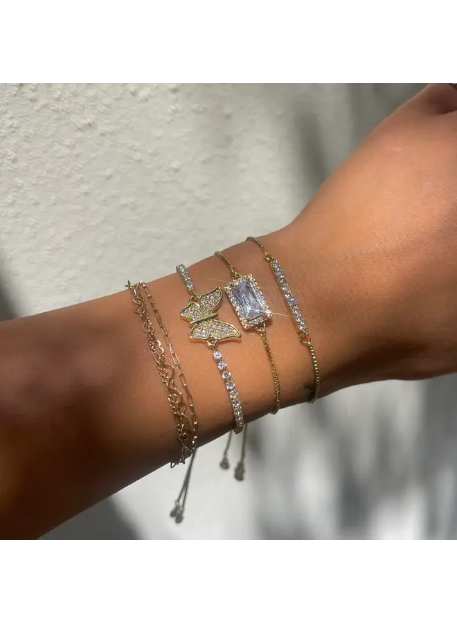 Daley Gold Slider Bracelets - Rectangular Gem