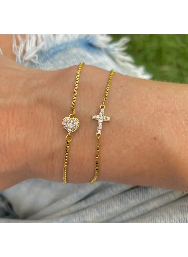 Crystal Cross Slider Bracelet - Gold