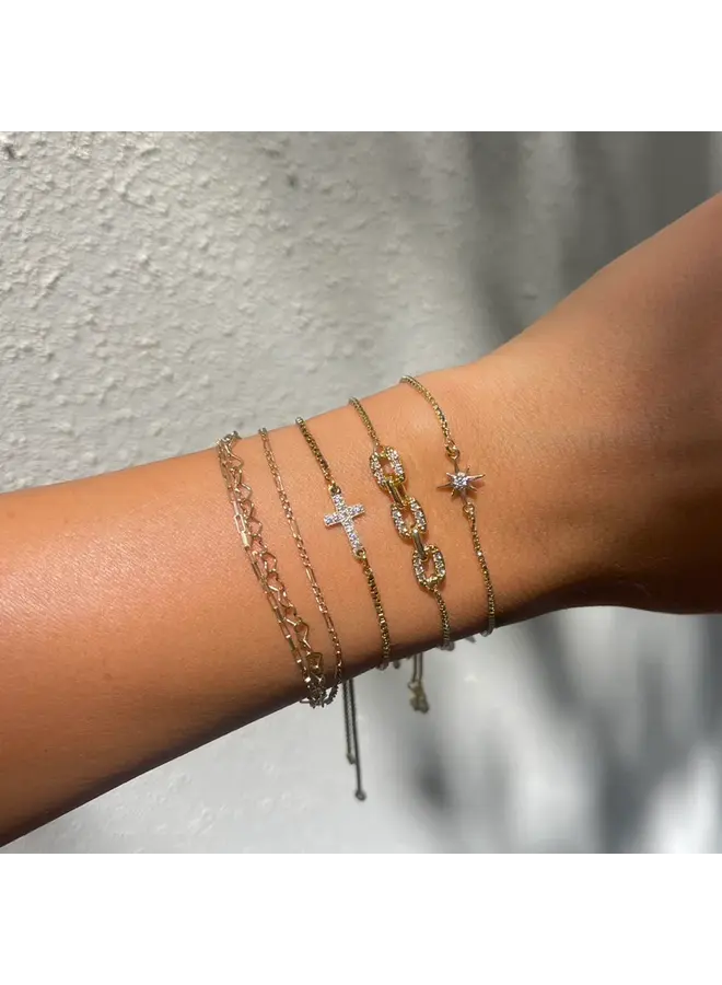 Crystal Cross Slider Bracelet - Gold