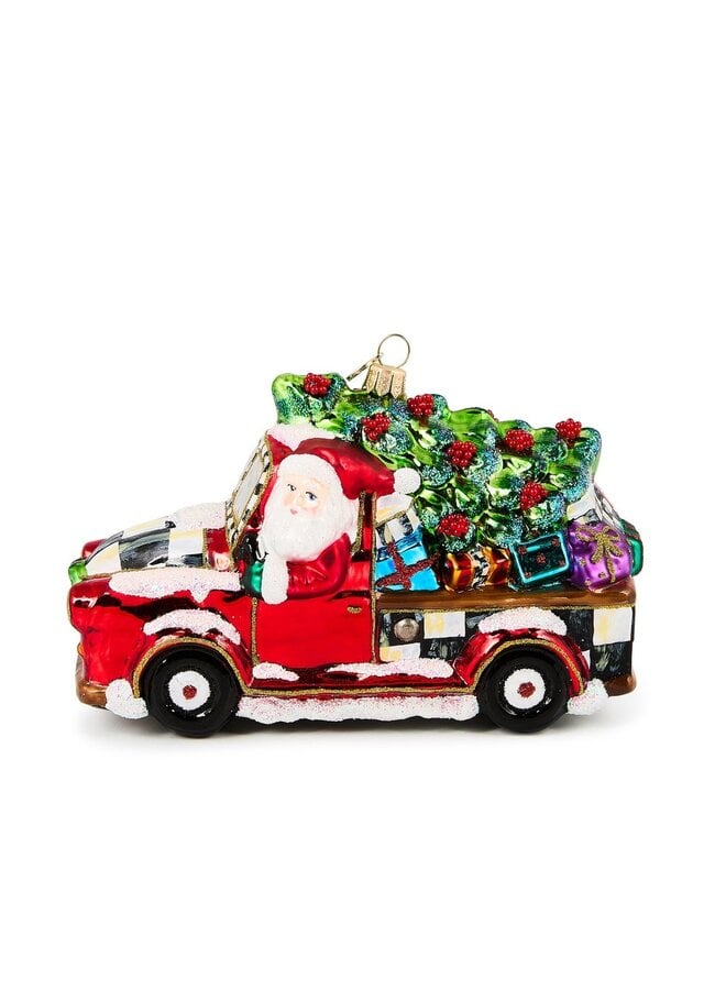 Santa's Hitting the Road Glass Ornament