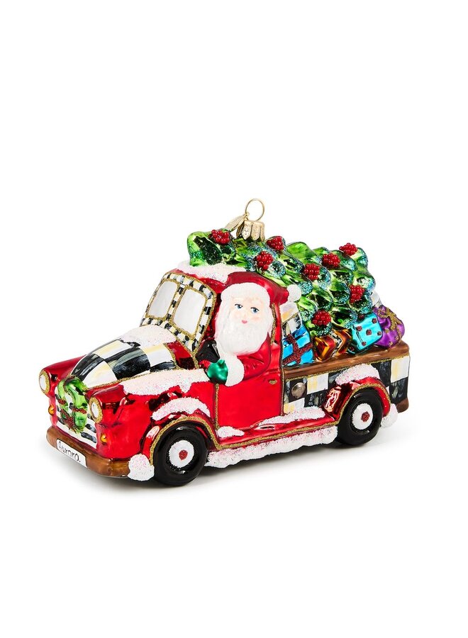 Santa's Hitting the Road Glass Ornament