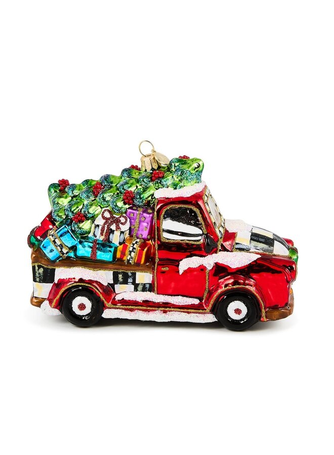Santa's Hitting the Road Glass Ornament