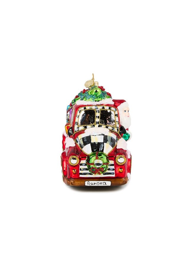 Santa's Hitting the Road Glass Ornament