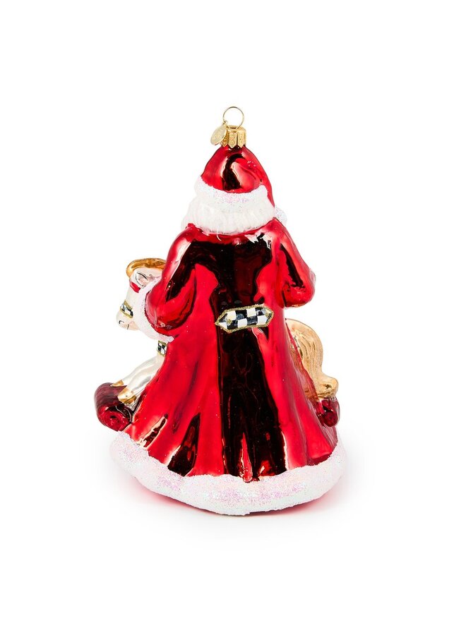 Santa with Rocking Horse Glass Ornament