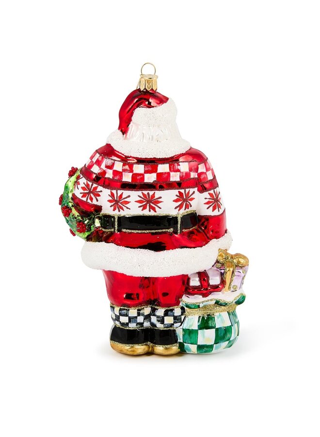 Cozy Sweater Santa Glass Ornament
