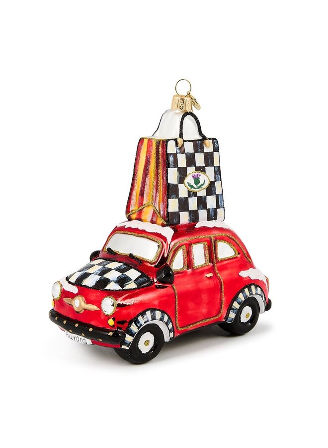 Christmas Shopping Car Glass Ornament