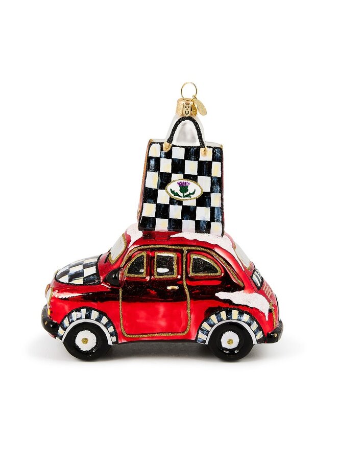 Christmas Shopping Car Glass Ornament