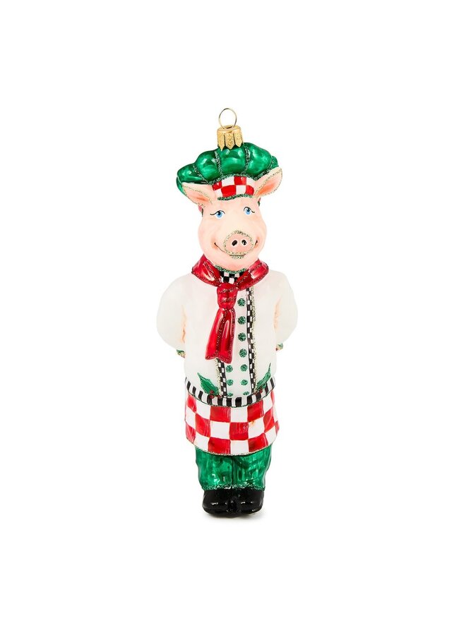 Check It Out Chef Pig Glass Ornament