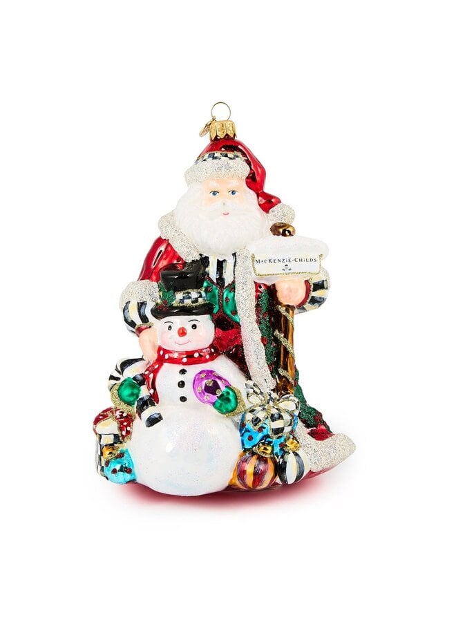 Santa & Snowman Glass Ornament