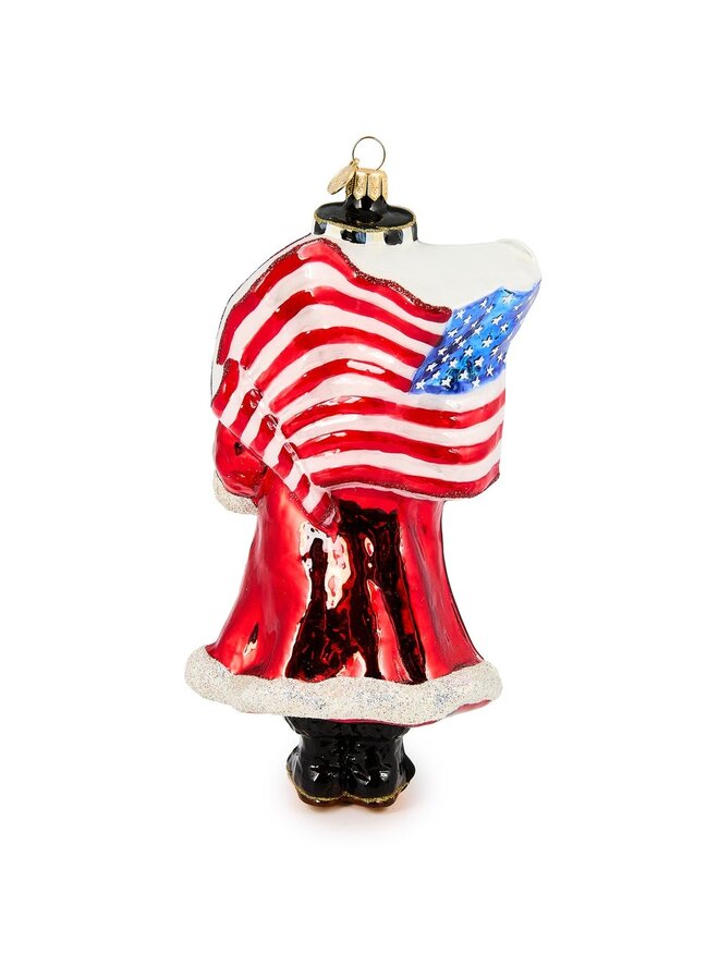 Santa with Flag Glass Ornament