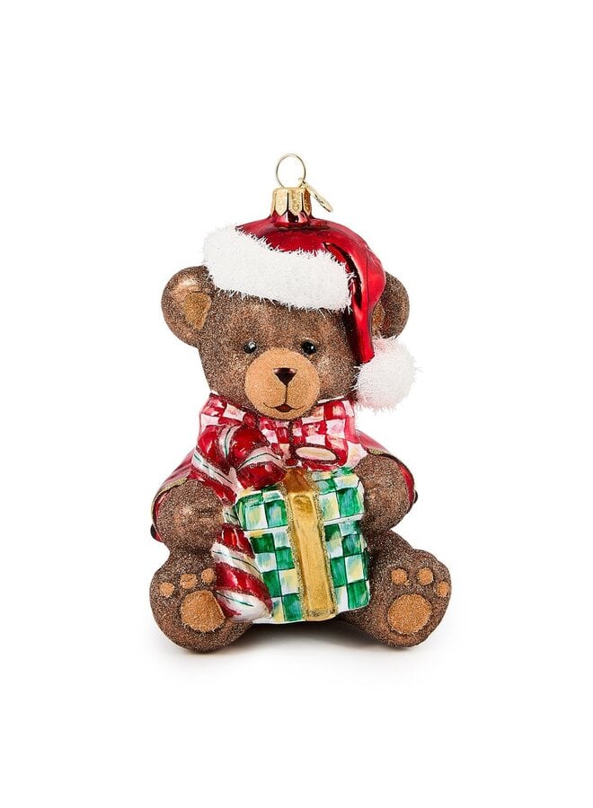 Check It Out Teddy Bear Glass Ornament