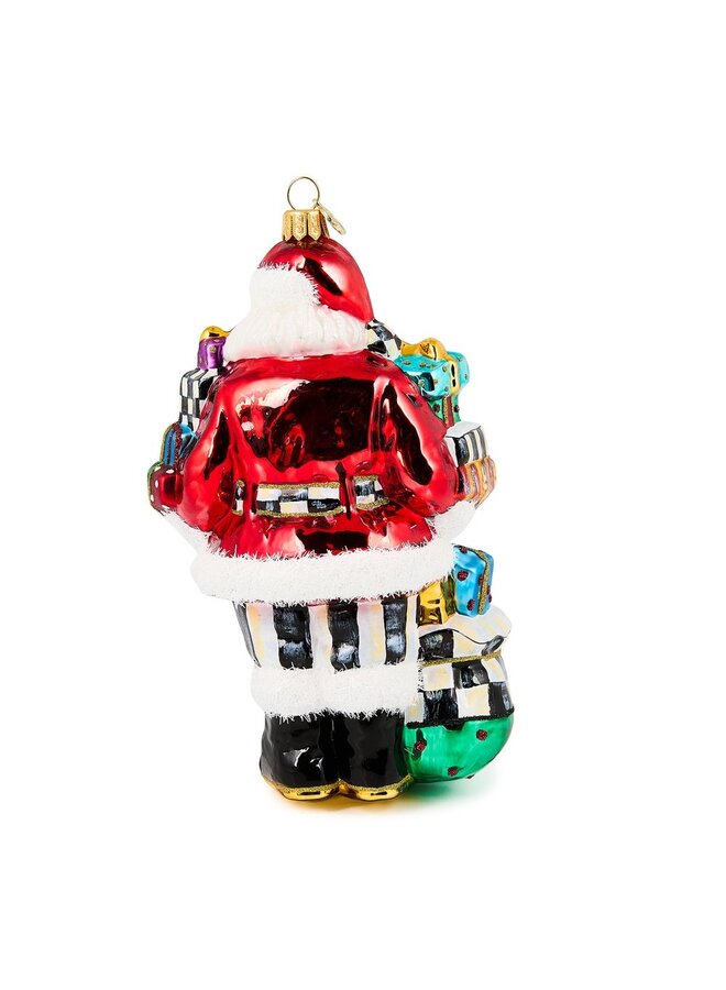 Santa with Gifts Glass Ornament