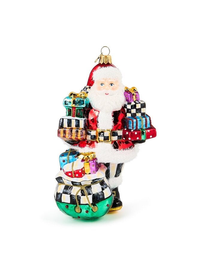 Santa with Gifts Glass Ornament