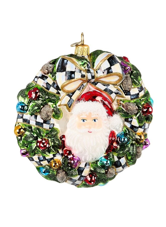 2025 Here Comes Santa Wreath Glass Ornament