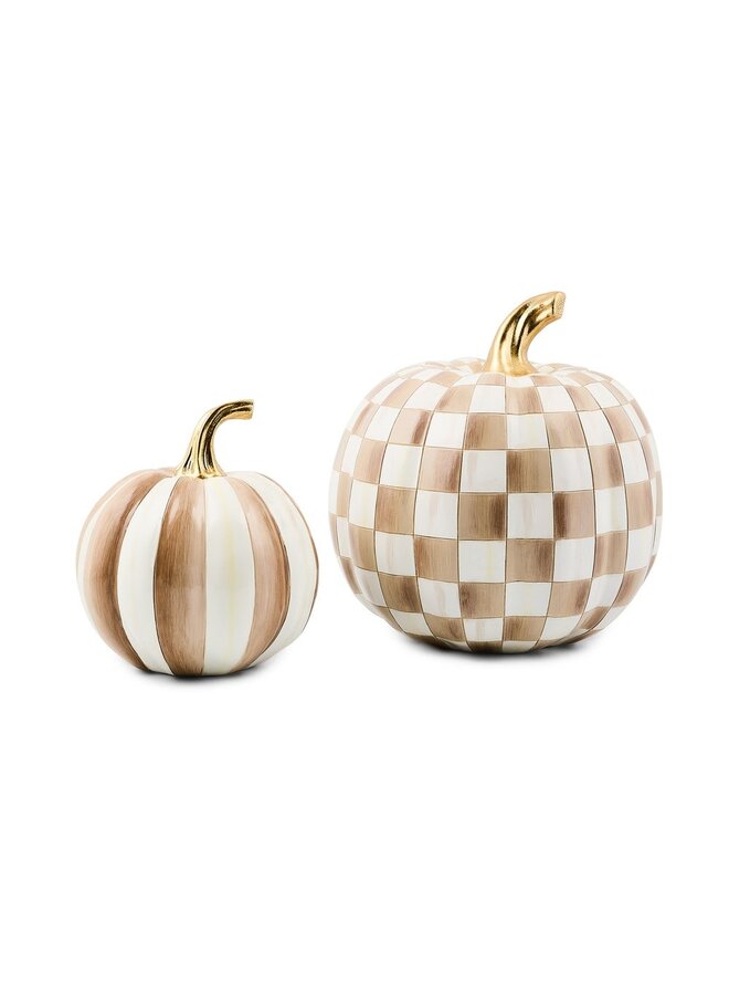 Classic Mocha Stripe Small & Check Medium Pumpkin Set