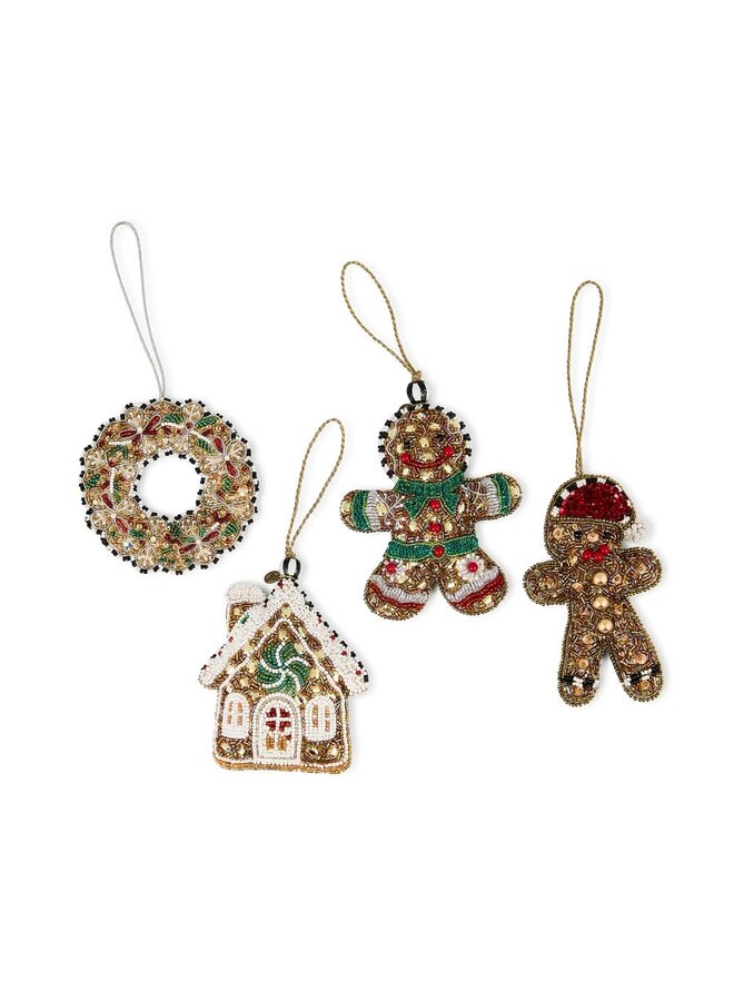 Gingerbread Beaded Ornaments, Set of 4