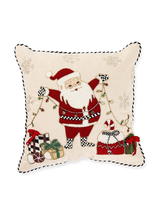 Santa with Tree Lights Throw Pillow