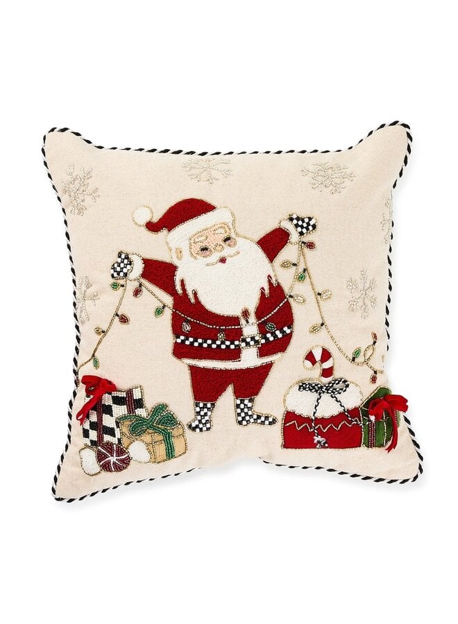 Santa with Tree Lights Throw Pillow