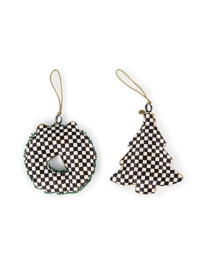 Holiday Beaded Wreath & Tree Ornaments, Set of 2