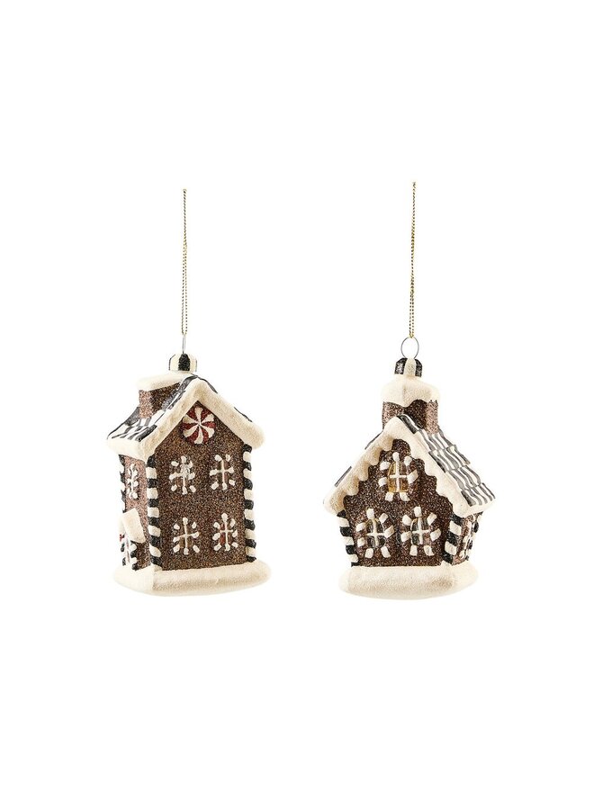 Gingerbread Glass House Ornaments, Set of 2