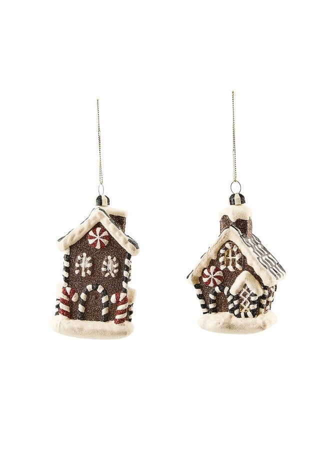 Gingerbread Glass House Ornaments, Set of 2